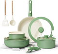 Ceramic Nonstick Cookware Set HealthyNon Toxic17-Pieces Pots and Pans Set Removable HandlesInduction RV Kitchen SetStain &amp Scratch-resistantDishwasher/Oven SafePFAS/PFOA FreeGreen
