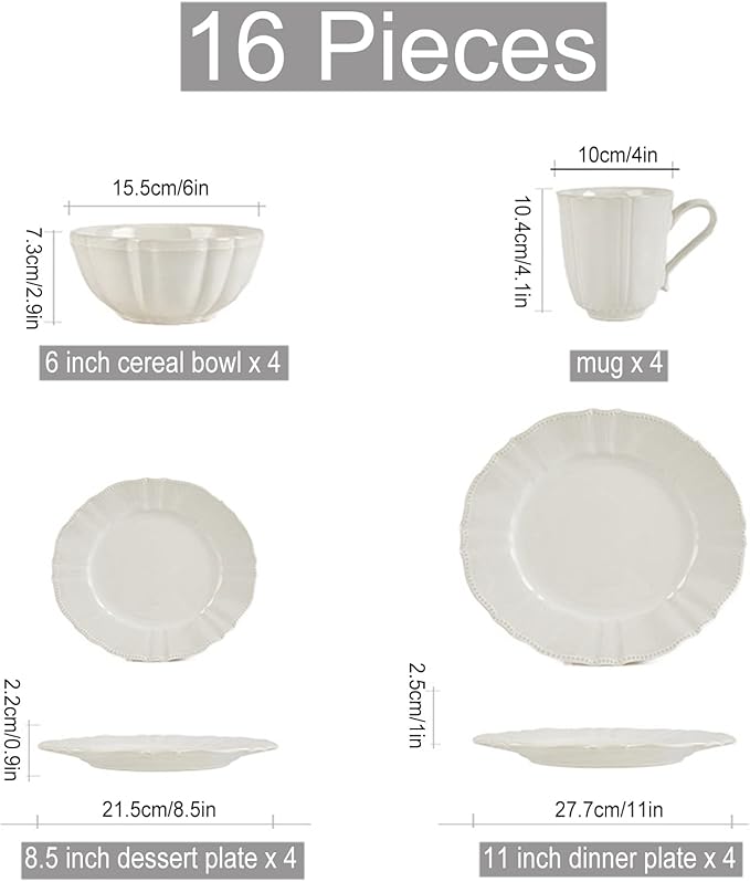 GaRcan 16-Piece Kitchen Porcelain Dinnerware Set - Plates and Bowls Sets - Stoneware Dinnerware Sets - Dinner Dishes Set with Dinner Plates