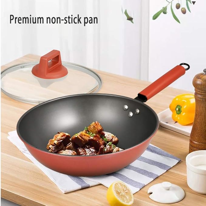 3-Piece Cookware Set Non-Stick Pan Induction Cookware Comfortable Handle Suitable for Gas Induction Cooker Easy to Clean (23Cm 23Cm 32Cm) Wok