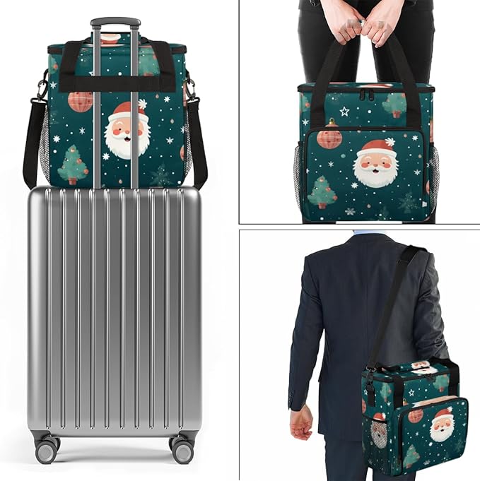 Xmas Santa Claus Coffee Maker Carrying Bag Watercolor Santa Claus Travel Storage Bag Compatible with K-Mini or K-Mini Plus Single Serve Coffee Brewer Carrying Case with Pockets &amp Shoulder Strap