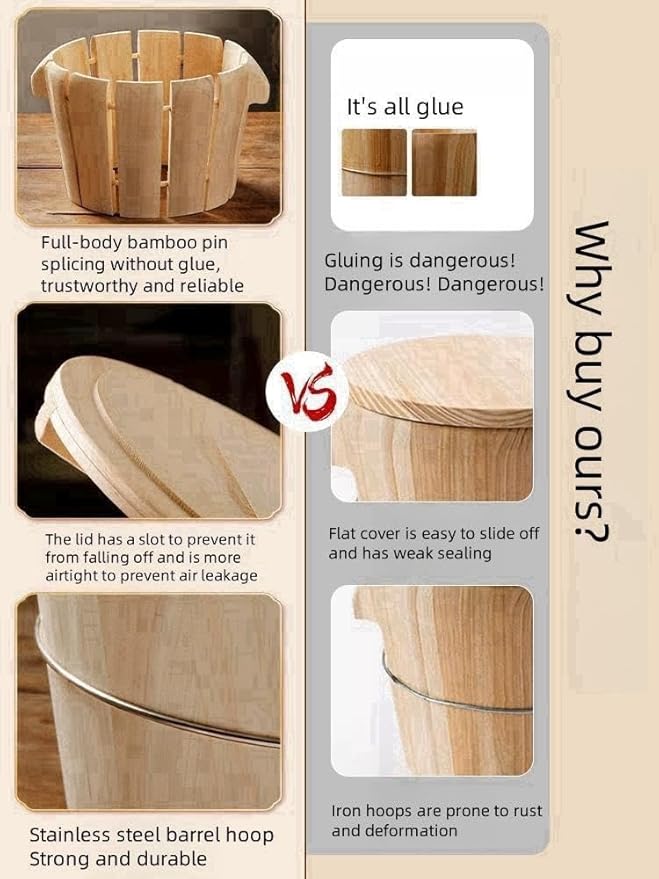 1 Set of Steaming Rice Barrel Handmade Rice Barrel Steaming Rice Barrel with Lid Wooden Storage Barrel Sushi Rice Bread Container Suitable for Home Kitchen Restaurant