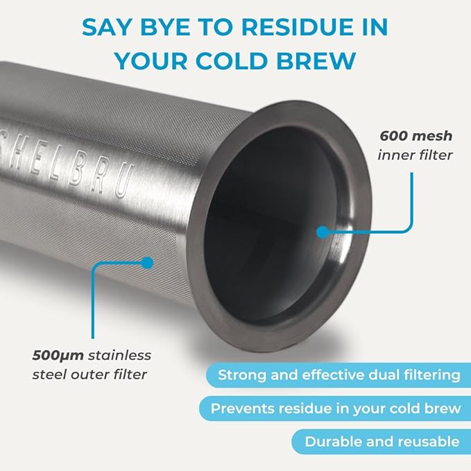 Cold Brew Coffee Maker Set (Brewer &amp Carafe) Up to 12 Servings of Concentrate Reusable Stainless Steel Dual Filter Durable Borosilicate Glass &amp Spill-Proof Pouring Spout 16.9 fl oz / 500ml