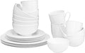 QOUTIQUE Bone China Dinnerware 20PC Set Service for 4 White Embossed circle Microwave Safe Translucent Elegant giftware Dish set Essential Home Kitchen Dishes Dinner Set
