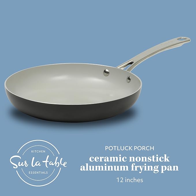 Sur La Table Kitchen Essentials Potluck Porch 12 Inch Deep Frying Pan Skillet Aluminum PFA Free Ceramic Cookware Chef's Pan Omelet Pan - Induction - Black