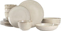 16 Piece Stoneware Dinnerware Set – Reactive Glaze Plates and Bowls Hand-Painted Artisan Design Dishwasher &amp Microwave Safe Service for 4 (Cream)