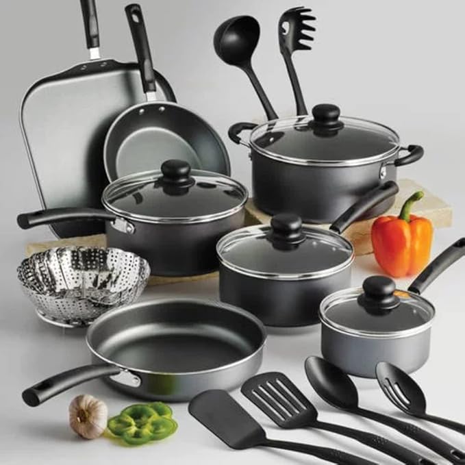 18 Piece Non-stick Cookware Set Steel Gray