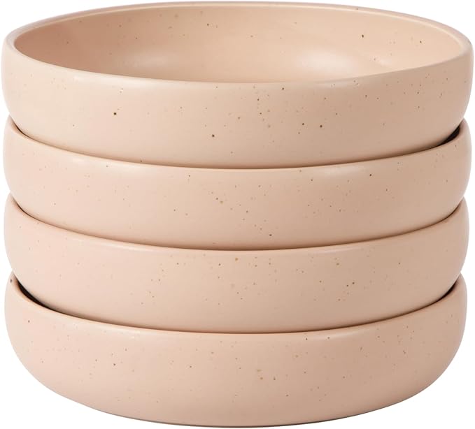Bloomhouse - Two Time Oprah's Favorite Things Winner - Corsica Clay 4-Piece Meal and Pasta Bowl Set – Prosecco Blush Pink Stoneware for Dinner Serving &amp Everyday Use