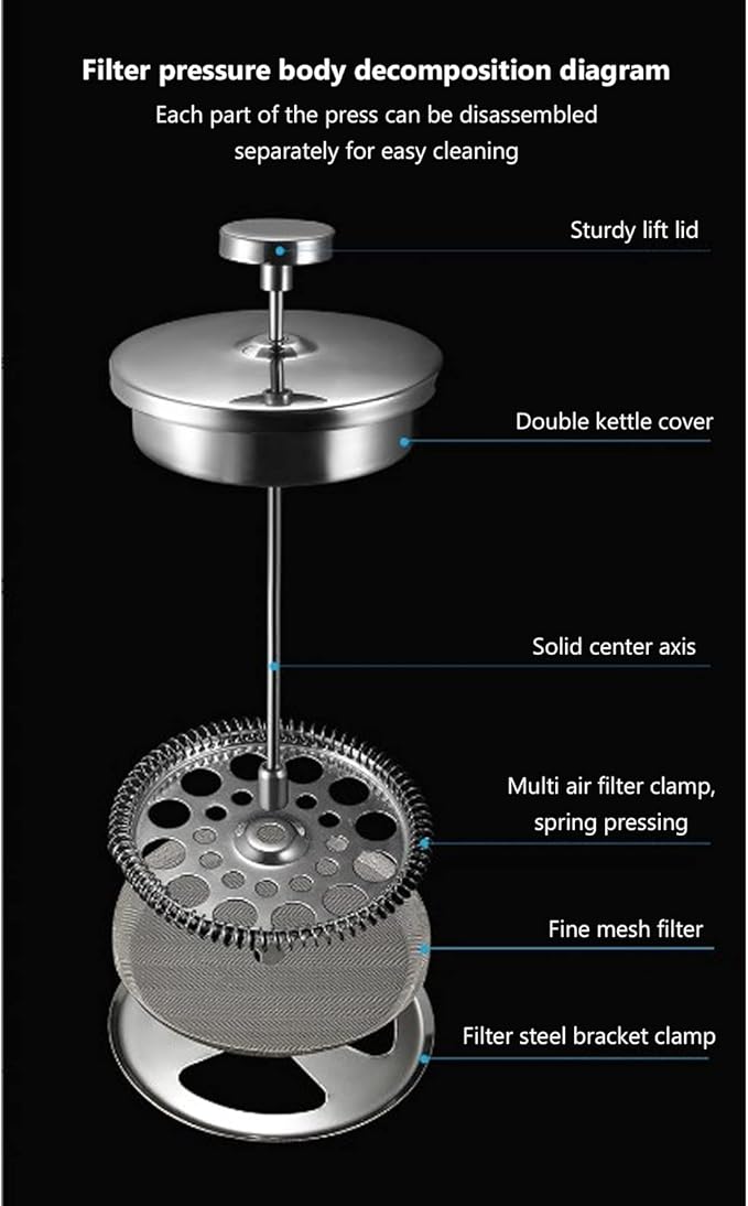 PerGar French Press Coffee Maker Stainless Steel Insulated Coffee Press with Filter Screen for Home Kitchen (800ml)