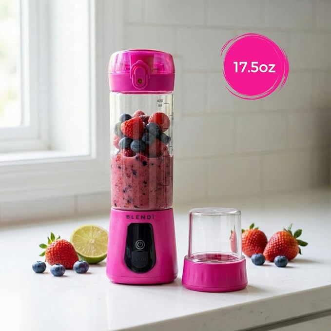 BLENDi Pro+ Portable Blender (New 2025 Model 17.5oz Hot Pink) – Upgraded Ice Crushing 120W Motor USB-C Rechargeable Cordless Personal Blender Smoothies &amp Shakes – BPA-Free Travel-Friendly
