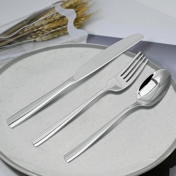 Silverware Set18/10 Stainless Steel Silverware Set For 8With Dinner Knives Forks Spoon Set for Home Kitchen and Restaurant Mirror Polished&amp Dishwasher Safe