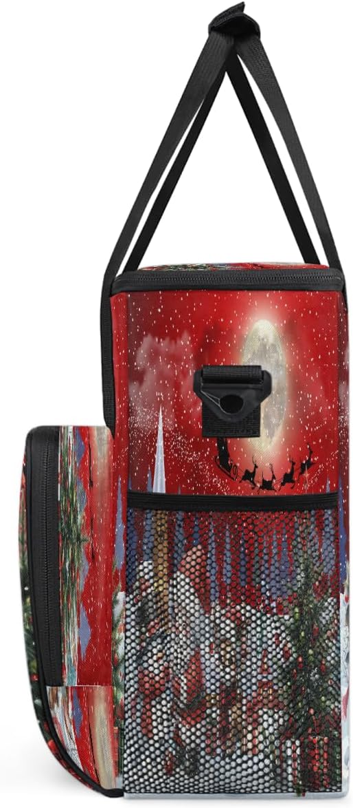 Merry Christmas Snow Scene Santa Coffee Maker Carring Bag Travel Carrying Storage Tote Bag Compatible with Keurig K-Mini or K-Mini Plus Portable Single Serve Coffee Brewer Case with Pockets