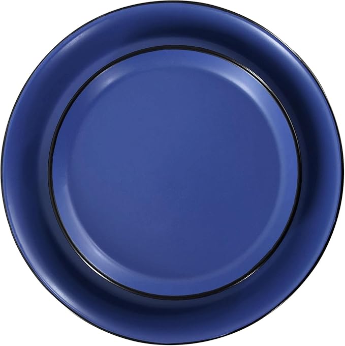 16 Piece Stoneware Dinnerware Set – Two-Tone Plates Bowls &amp Mugs for 4 Modern Matte Finish Microwave &amp Dishwasher Safe (Black/Blue)