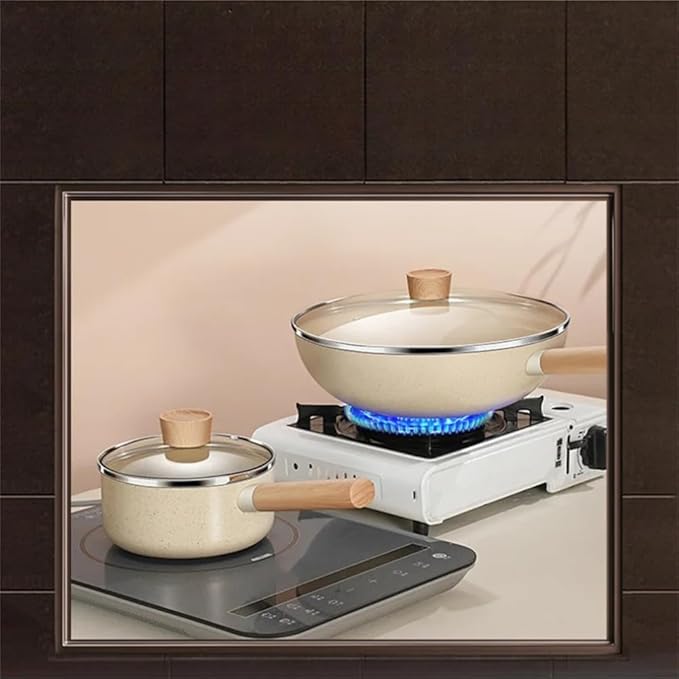 Wok Frying Pan Stockpot Milk Pan Cookware Set Metal Glass See Through Lid Non Stick Cooking Pot Set CookwareFourPiece SetFourPiece Set