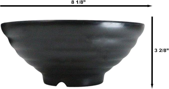 Ebros Gift Contemporary Ridged Matte Black Melamine Series Dinnerware Serveware Kitchenware Set Japanese Chinese Restaurant Supply (Pack Of 6 Round Ramen Soup Pasta Salad Bowls 40oz)