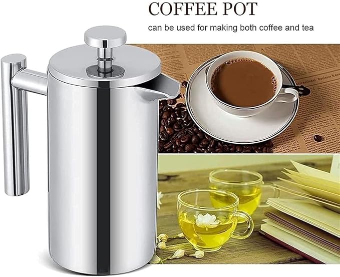 Press Coffee Maker Coffee Press CaffettiereCoffee MakerCoffee Maker -Double Walled Large Coffee Press Filters-Enjoy Granule-Free Coffee Guaranteed Stylish Rust Free Kitchen Accessory-Stainless St
