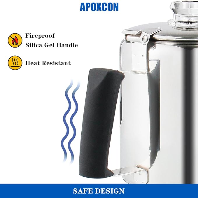 Multi Use Percolator Coffee Pot Stainless Steel Stove Top Coffee Maker with Two Tough Borosilicate Glass Knob Silica Handle Camping Coffee Pot Using on Campfire Stove &amp Induction Cooker Silver 6 C
