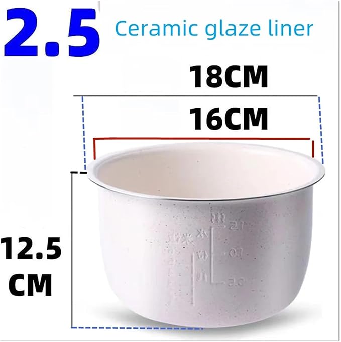 2.5L 4L 5L 6L Stainless Steel Liner Ceramic Glaze Liner Rice Cooker Electric Pressure Cooker Inner Bowl(2.5L A)