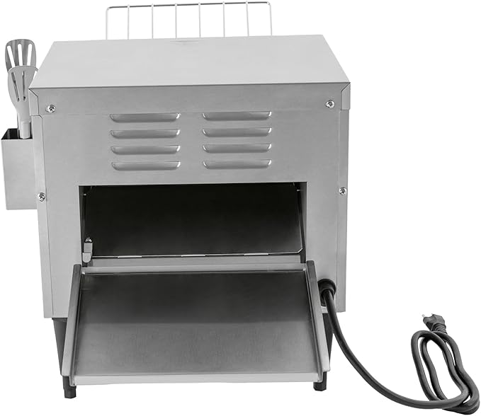 Commercial Electric Conveyor Toaster 300 Slices/Hour 1.9KW Countertop Stainless Steel Bread Toaster 7 Gears Adjustable Restaurant Toaster w/Handle&ampStorage Box for Bagel Burgers Sandwich Baked Fo