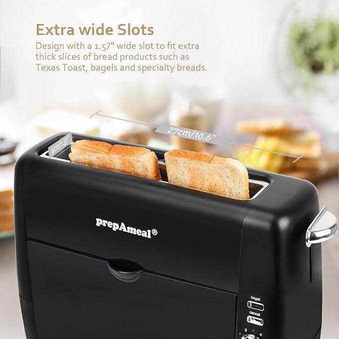 Long Slot Toaster 2 Slice Toaster with 6 Shade Settings Bagel/Cancel Extra Wide Slots Removable Crumb Tray for Bagels Waffles Breads Puff Pastry Snacks (2-Slice Black)
