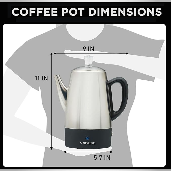 Mixpresso 10 Cup Percolator Coffee Pot Electric Stainless Steel Coffee Percolator Electric With Keep Warm Function Classic Perculator Pot With Removable Basket for Home or Office