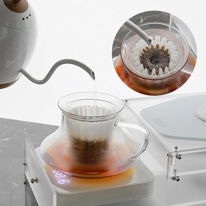watchget Static Extraction Pour Over Coffee Maker Set with Coffee Server Carafe and Filte Cup Glass Coffee Dripper Immersion Brewing Cup