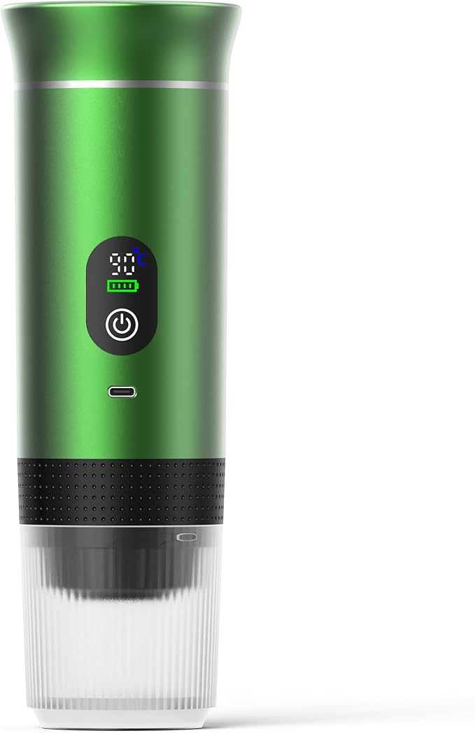 Portable Capsule Electric Coffee Machine 20Bar Espresso Small Coffee Maker for Home Use with Capsules and Powder for Camping/Office/Travel Fast Heating (green)