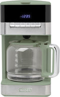 Haden Coffee Machine 12-Cup Programmable Drip Coffee Maker with Auto Shut-Off Function and Reusable Washable Water Filter Green &amp Chrome