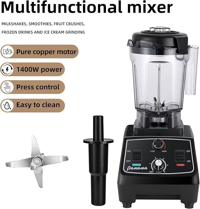Panana Professional Countertop Blender 1400W for Shakes and Smoothies Home &amp Commercial With Timer and Speed Control 68oz BPA-Free Dishwasher Safe