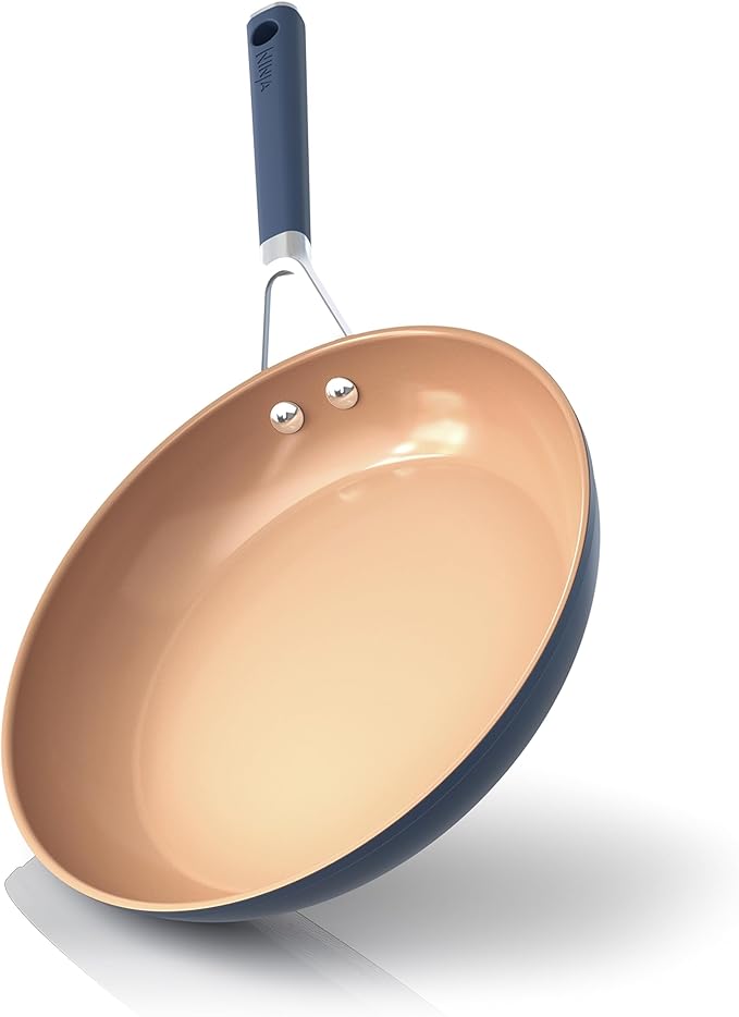 Ninja Extended Life Ceramic 10.25 Fry Pan with Comfort Grip Nonstick Fry Pans Pots PTFE Free Healthy Cooking Oven Safe Dishwasher Safe All Stovetops &amp Induction Compatible Navy Blue CW40