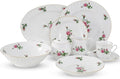 Lynns Paradise 45-Piece Vintage Rose Dinnerware Set 24K Gold Trim | Embossed Swirl Floral Plates &amp Bowls | Apartment Essentials | Home Kitchen Dinner Accessories