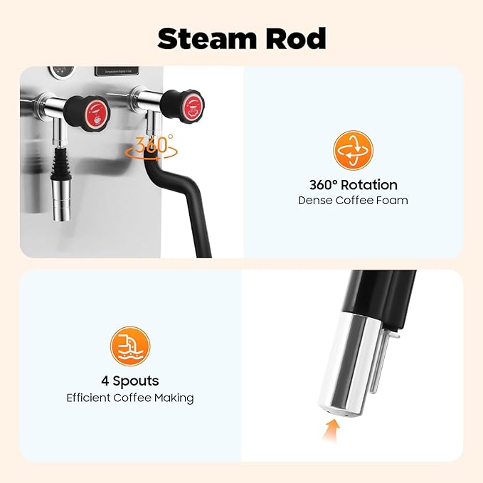 Commercial Steam Milk Foam Machine 8L Full-Automatic Boiling Water Frothing Machine Stainless Steel Coffee Machine with 360° Steam Wand &amp LED Display for Coffee Shops Home