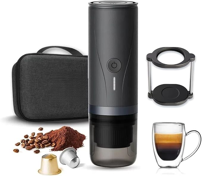 Portable Espresso Maker with 20Bar Pressure &amp 7500mAh Battery - Fast Heating Coffee Machine for Travel Camping - Compatible with Grounds &amp Nespresso - Compact 640g Food-Grade Stainless Steel