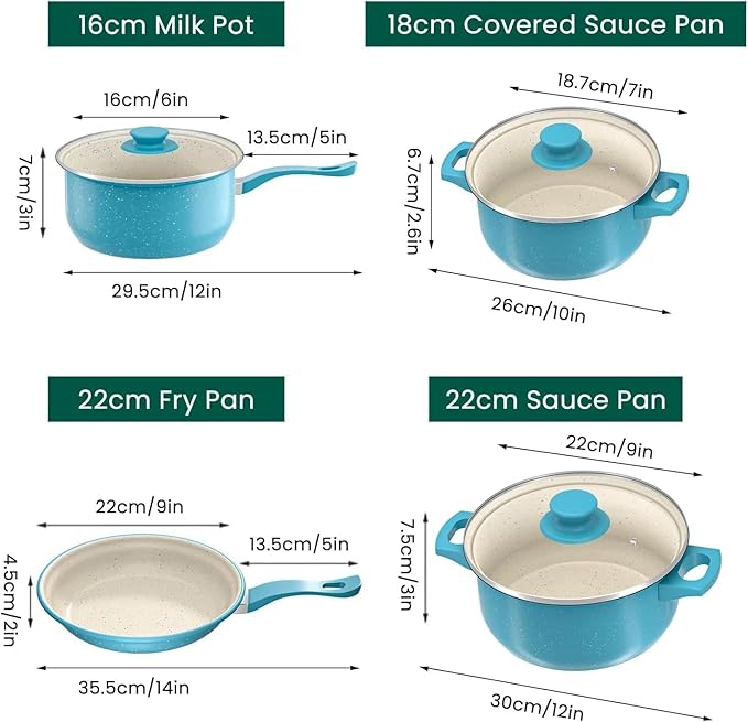 Non stick cookware set frying pan casserole dish wok Utensil Set Pots Pans Home Kitchen Gift Item 13- Piece (Black)
