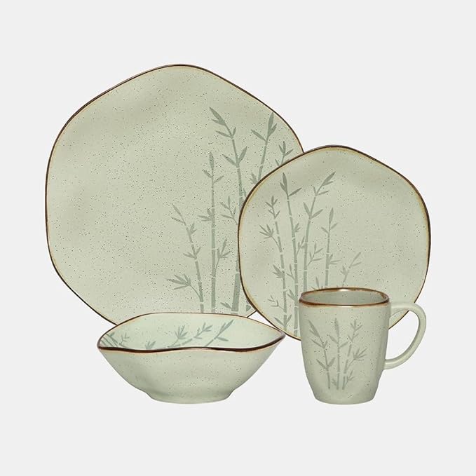 Oxford Ryo-Bamboo Porcelain 16 Piece Dinnerware Set Service for 4