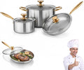 100% Pure Titanium Pan Pro Cookware Set 18cm Milk Pan + 24cm Stock Pot + 28cm Hammered Fry Pans Induction &amp Gas Compatible Easy Clean Oven &amp Dishwasher Safe (7.08+9.44+9.44in)