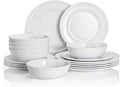 TP 18-Piece Dinnerware Set Melamine Dishes Set with Bowls and Plates Service for 6 Non-breakable Lightweight Dining Tableware White