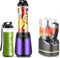 La Reveuse 300W Personal Size Blender (Purple) + La Reveuse 2-Cup Mini Food Chopper (Metallic Grey)