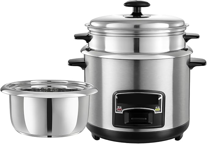 THEGA Rice Cookers (2-6L) Portable Rice Cooker Stainless Steel Inner Pot with Steamer Warm Functions 201 Stainless Steel Liner with Spatula and Measuring Cup for 1-11 People(3L)
