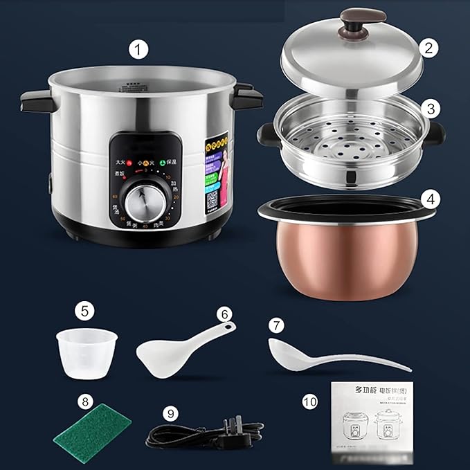Rice Cooker with Steamer Stainless Steel Rice Cooker Non-Stick LinerAdjustable Temperature for 1-11 People (4L) ()