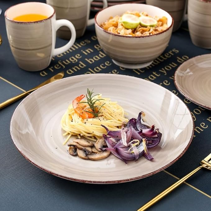 16 Pieces Porcelain Dinner Set Vintage Look Ceramic Plate with Dessert Bowl Mug