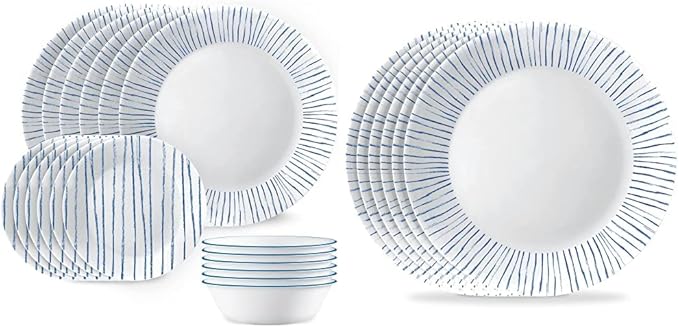 Corelle 18-Piece Dinnerware Set (Service for 6) + Corelle 6-Piece 10.25 Dinner Plates Vitrelle Triple Layer Glass Lightweight Round Plates