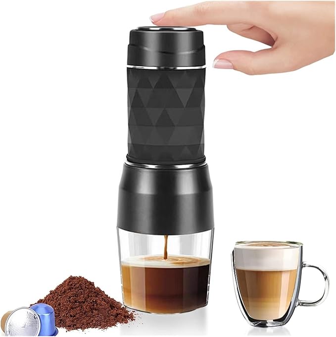 Portable Mini Hand Pressure Coffee Machine Espresso Coffee Maker Capsule Ground Coffee Brewer Portable for Travel and Picnic