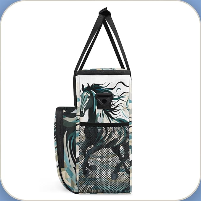 Abstract Horse Coffee Maker Carrying Bag Portable Travel Storage Tote Bag Compatible with K-Mini or K-Mini Plus Single Serve Coffee Brewer Carrying Case with Multiple Pockets &amp Shoulder Strap