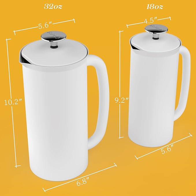 ESPRO P7 French Press Stainless Steel 304 – Patented Double Walled Micro-Filter Insulated French Press Coffee Maker Grit-Free Brew - Heat Resistant BPA Free - Matte White (18oz)