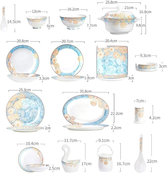 Dinner Plates Pottery Tableware 60 Pieces Dinnerware Set Porcelain Dishes Set with Exquisite Pattern and Complete Equipment European Palace Style Service for 10