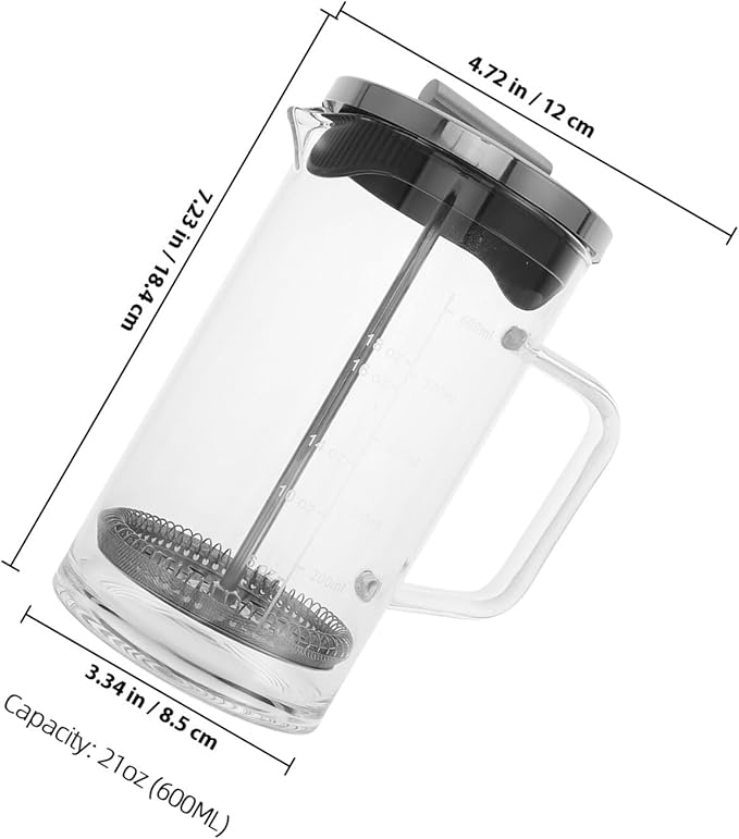 Glass Manual Press Coffee Maker 21oz (600ml) with Scale Thick-bottom Borosilicate Teapot for Manual Brewing Household Espresso Pot Suitable for Tea and Coffee Brewing