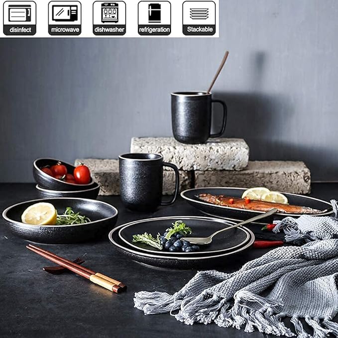 Dinnerware Set Kitchen and Dining10 Pieces Dinnerware Sets PorcelainSolid Color Dish SetsBowls/Dinner Plates/Saucers/MugsEuropean Simple Tableware Set for Daily