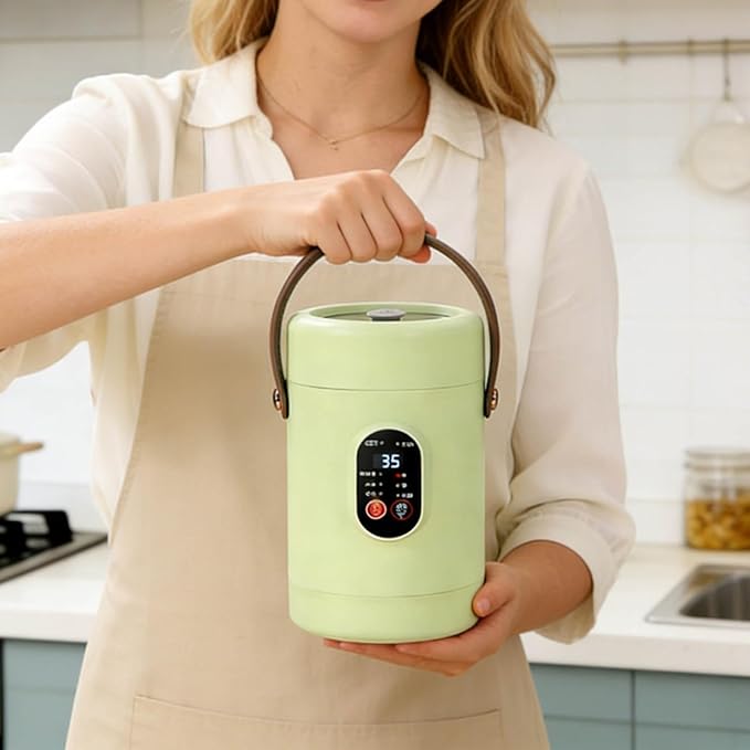Multifunctional Health Pot Portable 500W Health Pot with Ceramic Glaze Inner Pot &amp Steamer 12-Hour Preset Slow Cooker for Rice Porridge Soup Steaming (B-1.6L-Green)