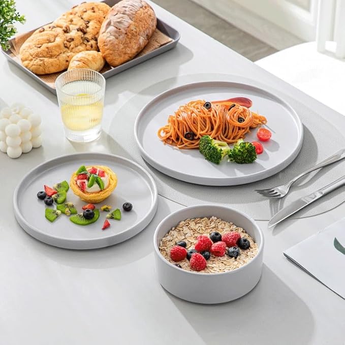 12 Piece Stoneware Tableware Set with Dinner Dessert Plate Bowl Kitchen Plates and Bowls