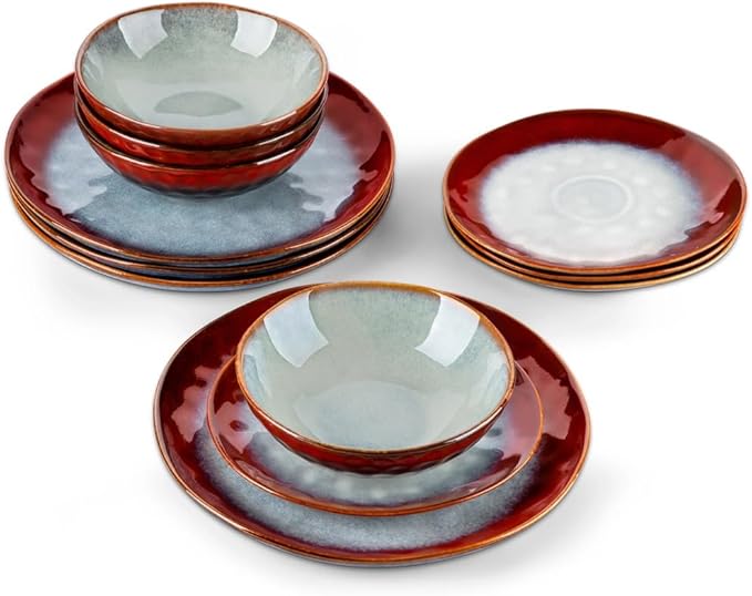 Vintage Ceramic Red Stone Dinnerware Set Dinner Dessert Plate Bowl